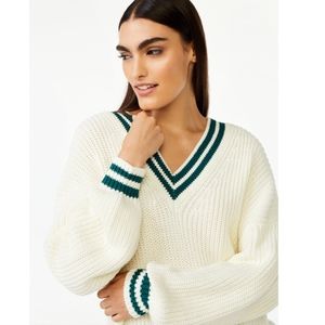 Knitted Vneck Varsity Sweater